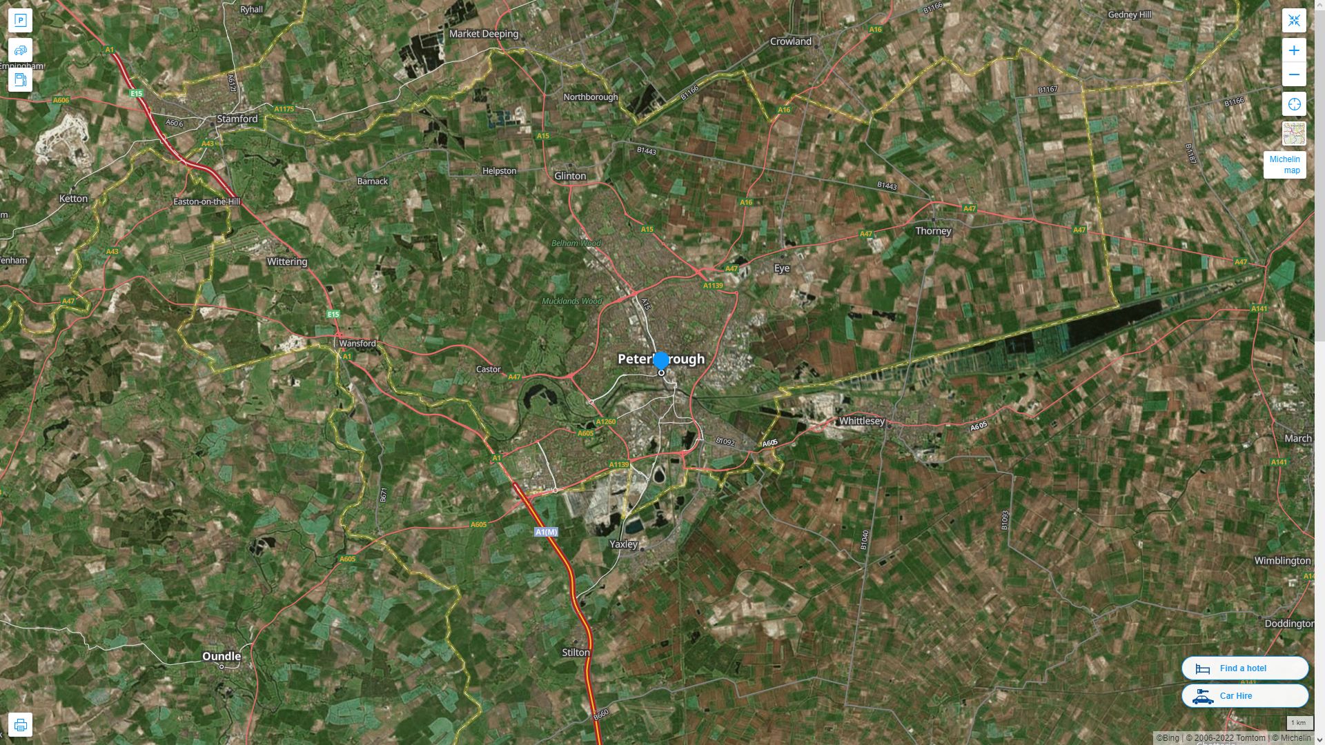 Peterborough Royaume Uni Autoroute et carte routiere avec vue satellite